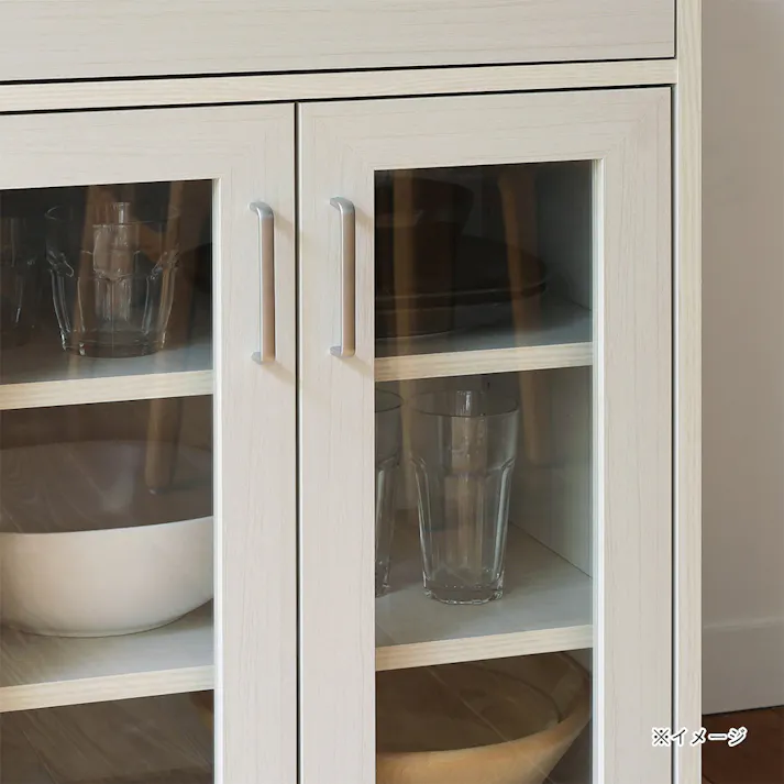 フルニコ キャビネット ホワイト 白木目 FUL-8055GHWH 幅57cm 高さ80cm ガラス扉付 引出付き 【別送品】