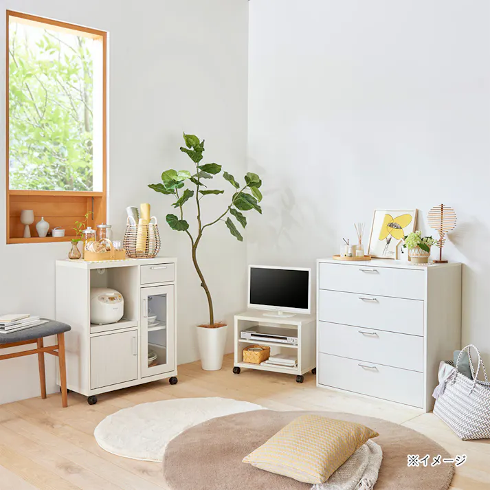 フルニコ チェスト ホワイト 白木目 FUL-8080HWH 幅79cm 高さ80cm ワイドタイプ 引出4段 【別送品】