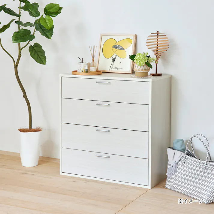 フルニコ チェスト ホワイト 白木目 FUL-8080HWH 幅79cm 高さ80cm ワイドタイプ 引出4段 【別送品】