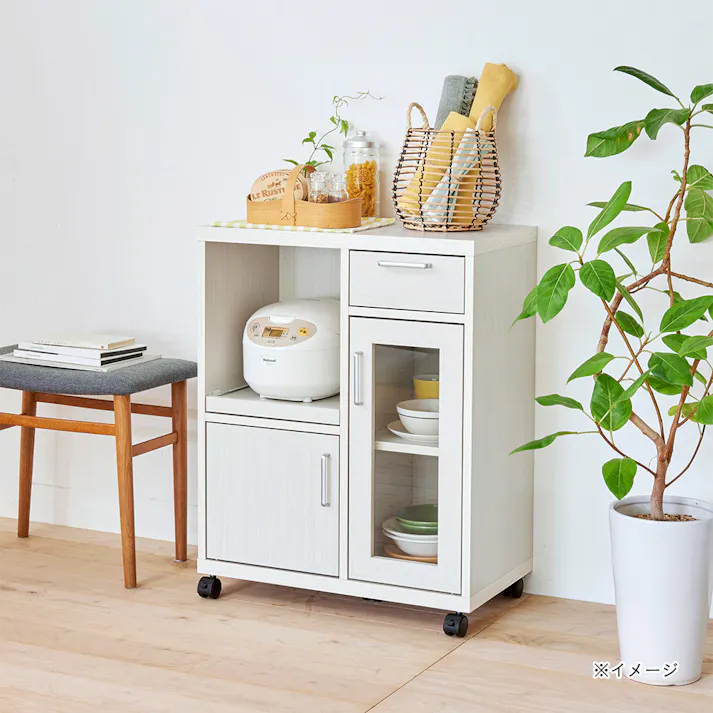 フルニコ カウンターワゴン ホワイト 白木目 FUL-8065SLWH 幅64cm 高さ80cm キャスター付 【別送品】