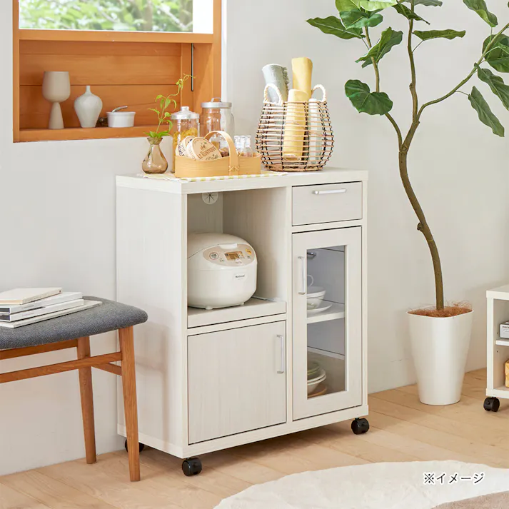 フルニコ カウンターワゴン ホワイト 白木目 FUL-8065SLWH 幅64cm 高さ80cm キャスター付 【別送品】