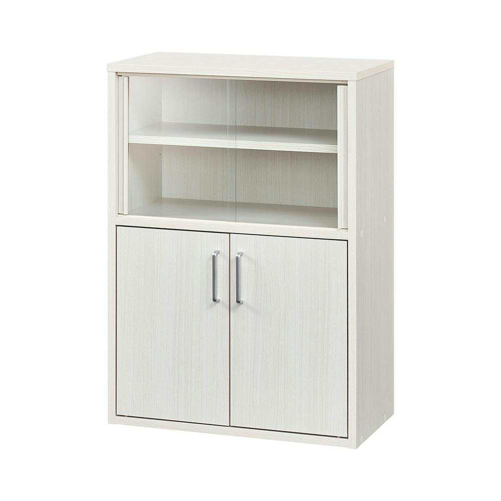 フルニコ 食器棚 ホワイト 白木目 FUL-8055DGWH 幅57cm 高さ80cm