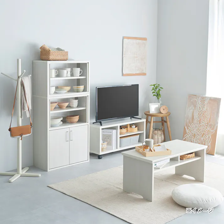 フルニコ テーブル ホワイト 白木目 FUL-8040TWH 幅81cm 高さ37cm 中棚付き 【別送品】