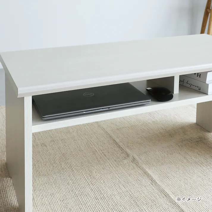 フルニコ テーブル ホワイト 白木目 FUL-8040TWH 幅81cm 高さ37cm 中棚付き 【別送品】