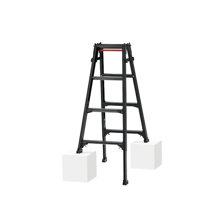 ワンタッチバー脚部伸縮式脚立 ブラック 4段 RYZB-12