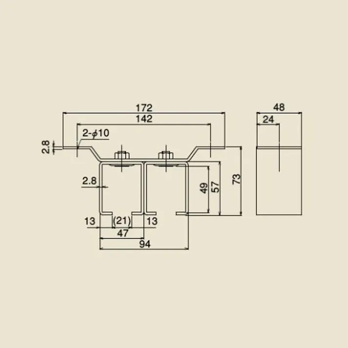 ダイケン 2号ドアハンガー用天井受二連 2-OB2