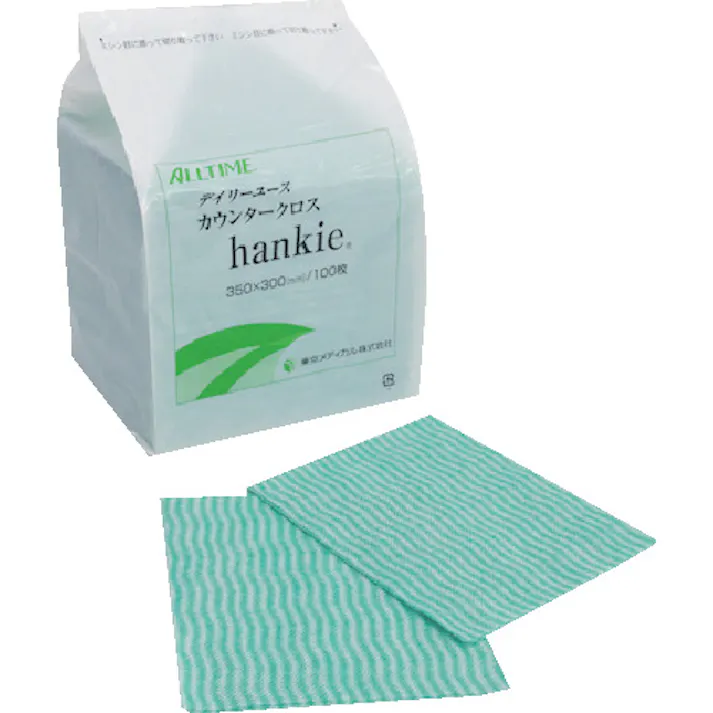 【CAINZ-DASH】東京メディカル 業務用ふきん ハンキー 35x30cm グリーン 100枚入 FT-132【別送品】