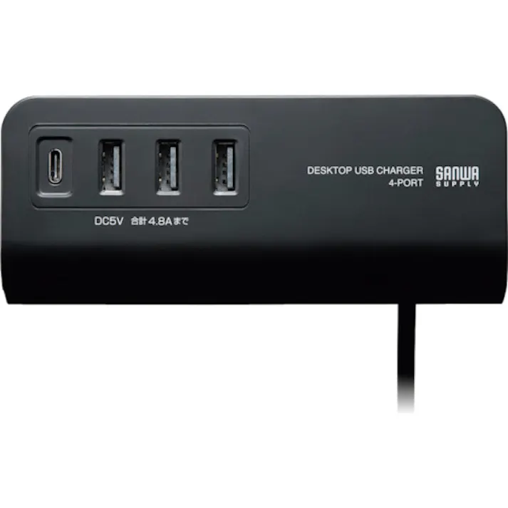 【CAINZ-DASH】サンワサプライ クランプ式USB充電器(TypeC1ポート+USB3ポート)ブラック ACA-IP51BK【別送品】