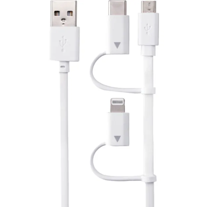 【CAINZ-DASH】サンワサプライ ライトニング・Type-C・microB巻取り 3in1 USBケーブル 0.8m KB-IPLTM08KW【別送品】