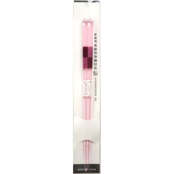 食洗クリア箸 市松 ピンク 23.0cm