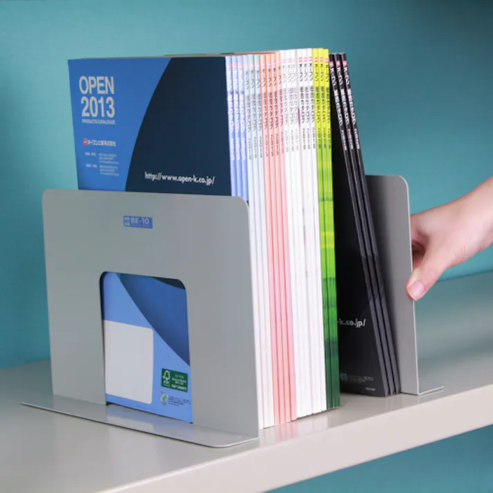 【CAINZ-DASH】オープン工業 ブックエンド ワイドタイプ 2枚1組 灰色 間口280×奥行155×高さ190mm BE-10【別送品】