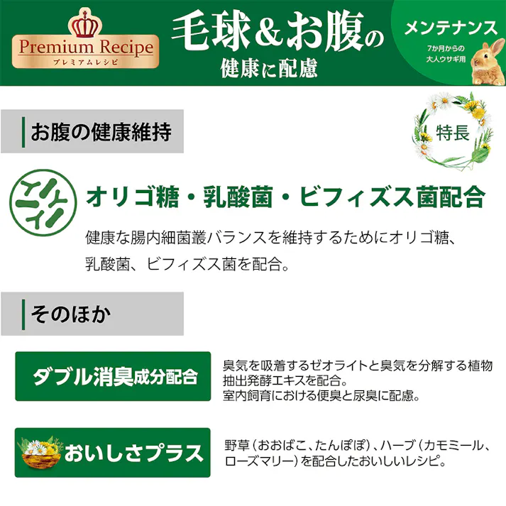 イースター プレミアムレシピ 毛球&お腹の健康に配慮 メンテナンス 7か月からの大人ウサギ用 225g×4袋