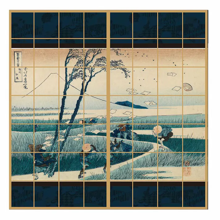 浮世絵 障子紙 駿州江尻 幅91×長さ180 2枚