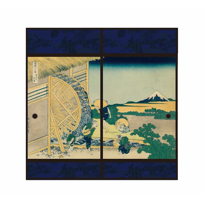浮世絵 襖紙 隠田の水車 幅91×長さ180 2枚