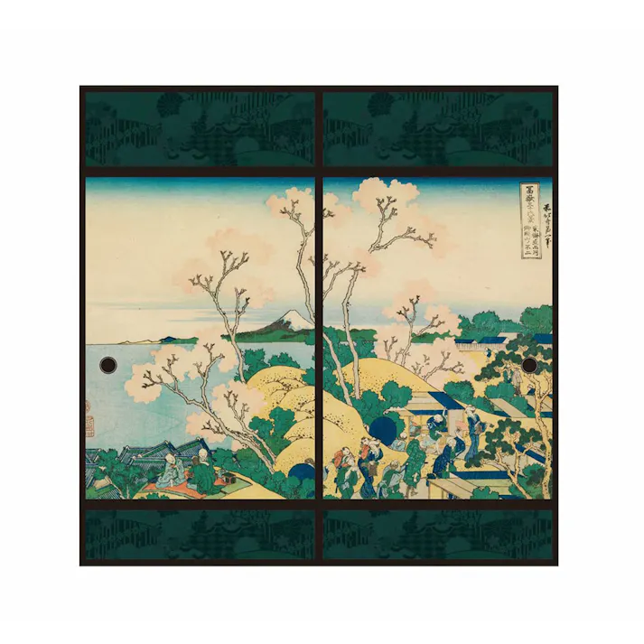 浮世絵 襖紙 東海道品川御殿山 幅91×長さ180 2枚