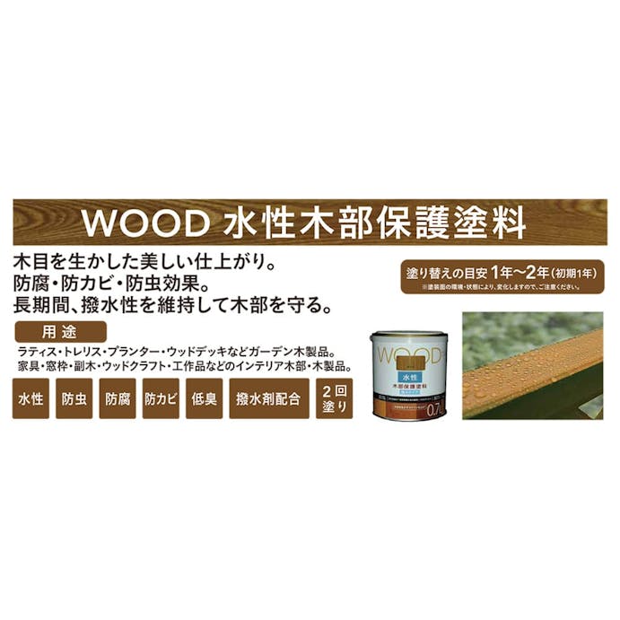 WOOD 水性木部保護塗料 ライトオーク 0.7L