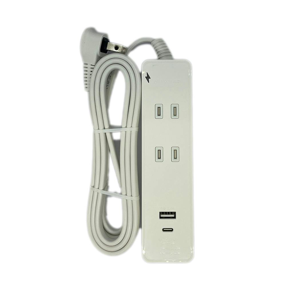 雷ガード付 2口2m スイッチタップ USB PD対応 ホワイト HS-TKU22PDW