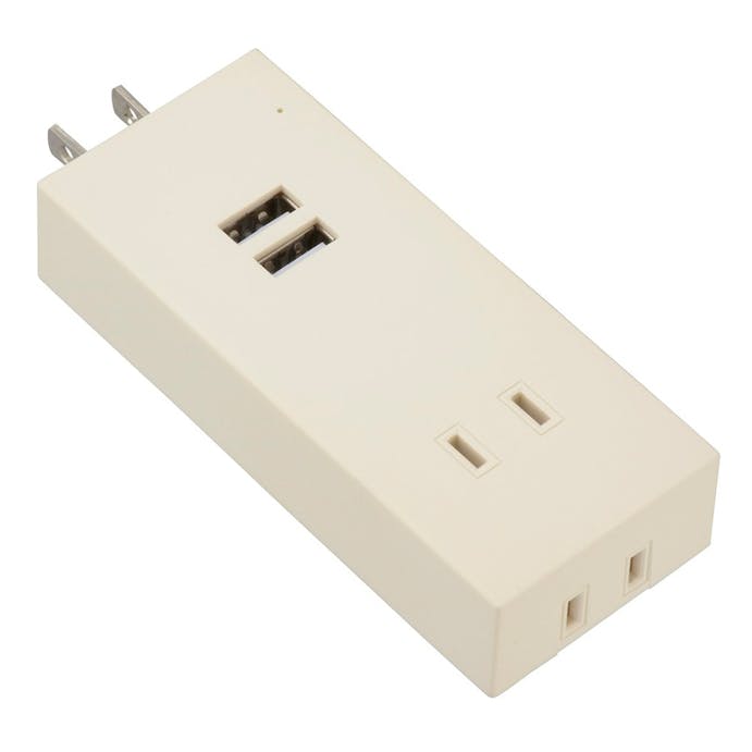オーム電機 USBポート付安全タップ 雷ガード 2個口 白 HS-TU2SM-W 00-4395