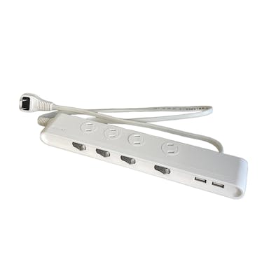 オーム電機 AC4口 1m スイッチタップ USB付 HS-TPKU21W-CA(販売終了)