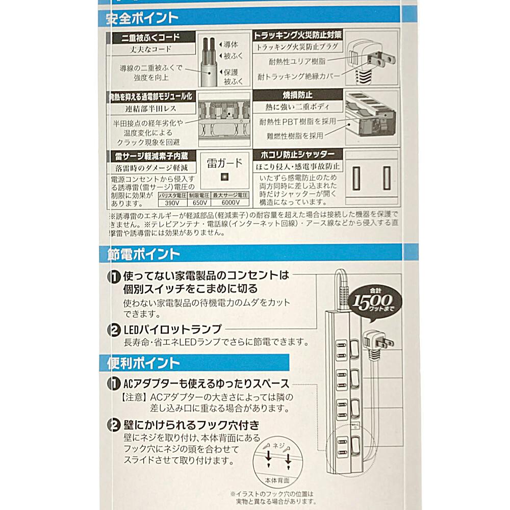 電源タップ 雷ガード 4個口 2m 黒 HS-TPK42PBT-K | AVパーツ