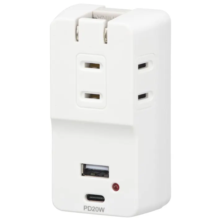 AC3個口 USB2個口タップ(PD対応) ホワイト HS-A3U1C1KE-W