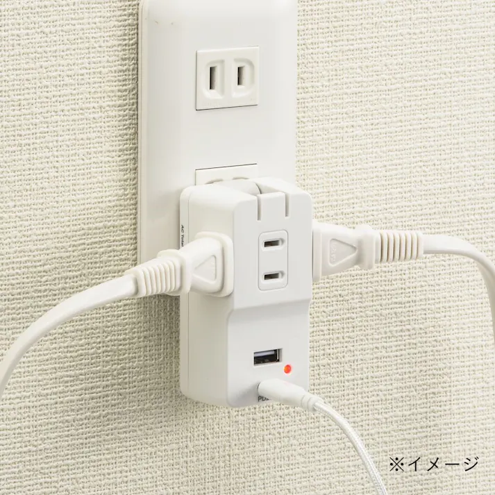 AC3個口 USB2個口タップ(PD対応) ホワイト HS-A3U1C1KE-W