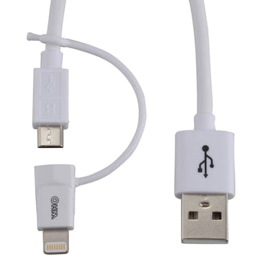 オーム電機 AudioComm ライトニング変換アダプター付 micro USBケーブル 1.8m IP-C18MNH-W 01-7034