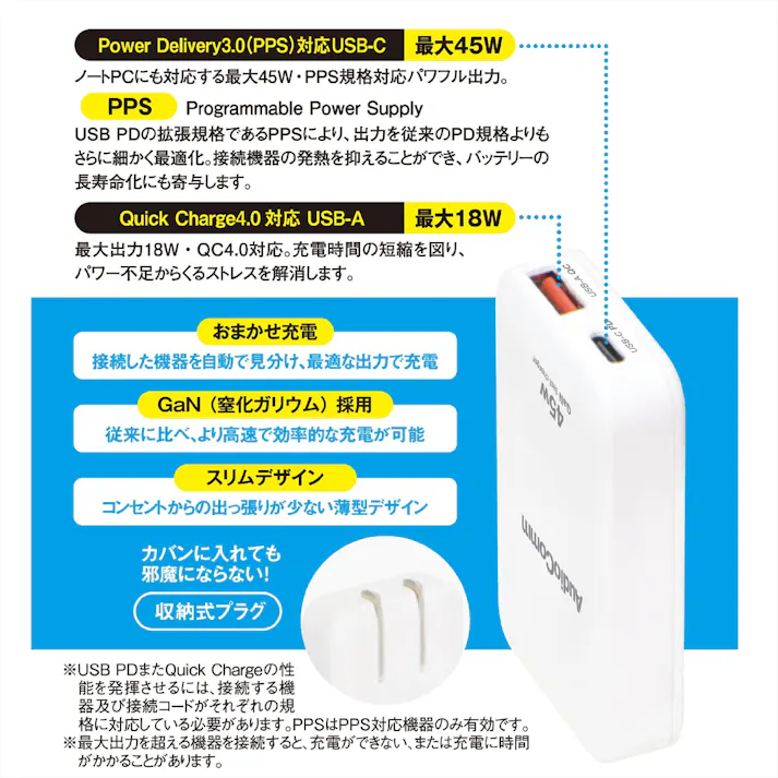 AudioComm スリムPDチャージャー 45W MAV-AP450N