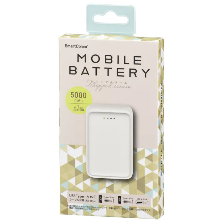 SmartComm モバイルバッテリー 5000mAh ホイップクリーム SMP-MB50-W