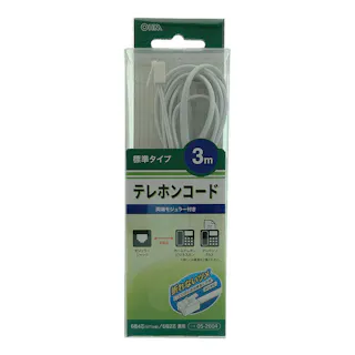 テレホンコード 標準タイプ ホワイト 3m TEL-C2604W