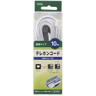 テレホンコード 標準タイプ ホワイト 10m TEL-C2607W