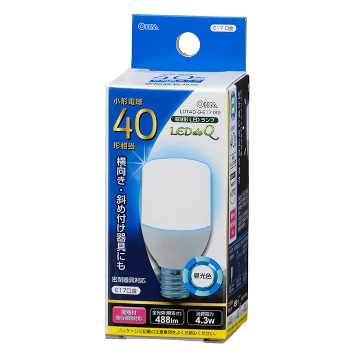 LED電球 T形 E17 40形相当 昼光色 LDT4D-G-E17