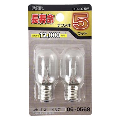 オーム電機 長寿命ナツメ球 E12 5W クリア 2P LB-NLC5W