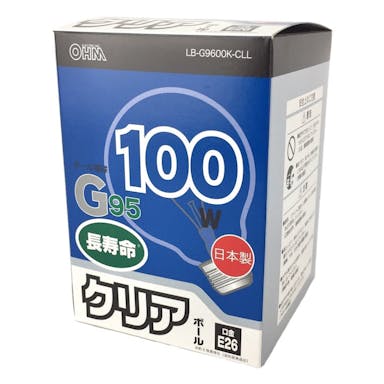 オーム電機 白熱ボール電球 100W E26 G95 クリア LB-G9600K-CLL