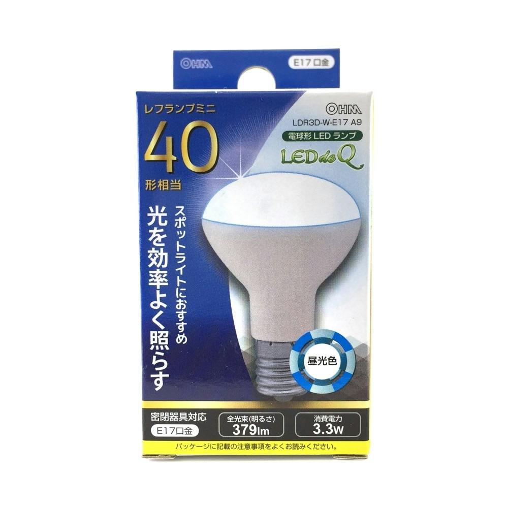 オーム電機 LED電球 ミニレフランプ形 40W形相当 E17 昼光色 密閉器具対応 LDR3D-W-E17 A9