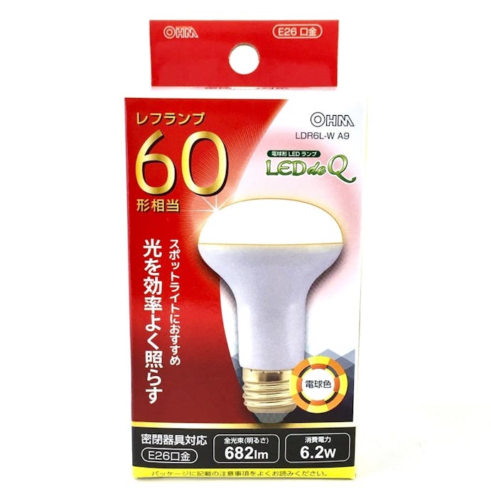 オーム電機 LED電球 レフランプ形 E26 60形相当 電球色 LDR6L-W A9 06-077