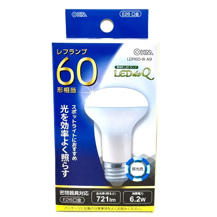 LED電球 レフランプ形 E26 60形相当 昼光色 LDR6D-W A9 06-077