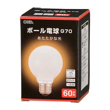 オーム電機 ミニボール電球 60W ホワイト LB-G7660K-WN 06-0870