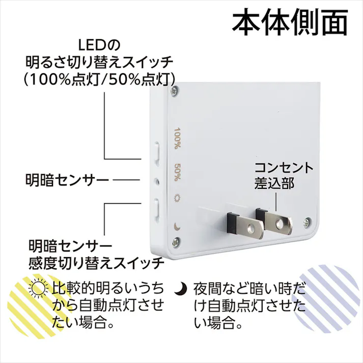 LEDナイトライト 明暗センサー式 電球色 NIT-ALA6MY-WL