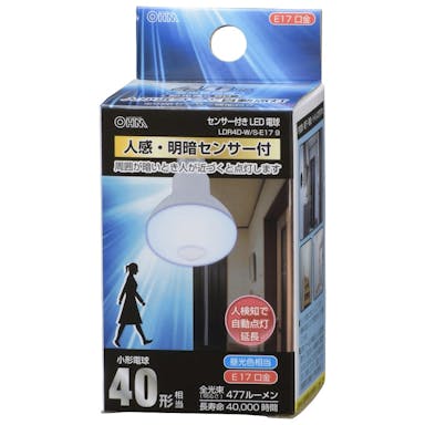 オーム電機 LED電球 レフランプ形 E17 40形相当 人感・明暗センサー付 昼光色 LDR4D-W/S-E17 9 06-3414