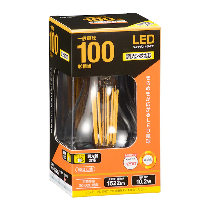 LED電球 フィラメント 一般電球 E26 100形相当 調光器対応 電球色 LDA10L/D C6 06-3459