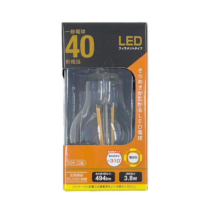 LED電球 フィラメント 一般電球 E26 40形相当 電球色 クリア 全方向 LDA4L C6