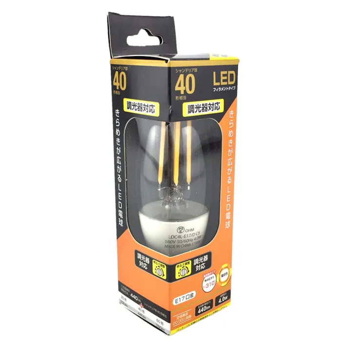 LEDフィラメントタイプシャンデリア球 E17 40形相当 電球色 調光器対応 LDC4L-E