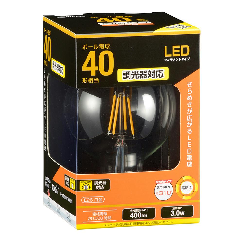 LED電球 フィラメント ボール電球 E26 40形 調光器対応 電球色 クリア