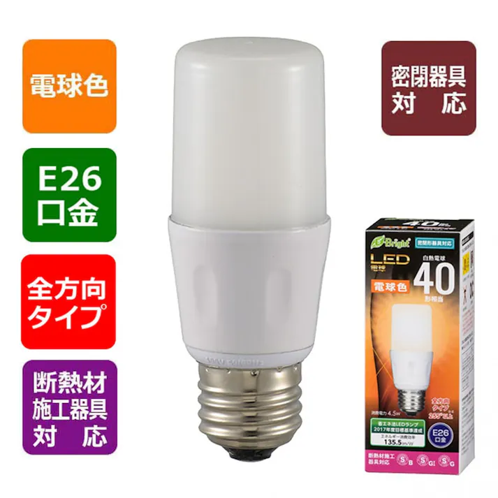 LED電球 T形 E26 40形相当 電球色 LDT5L-G IS21 06-3609