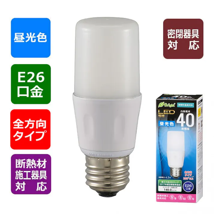LED電球 T形 E26 40形相当 昼光色 LDT5D-G IS21 06-3610