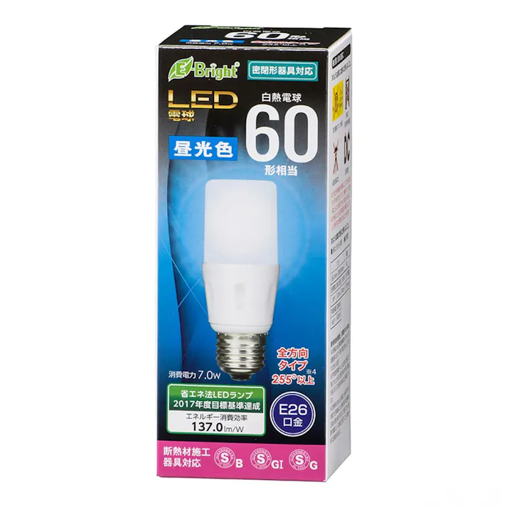 LED電球 T形 E26 60形相当 昼光色 LDT7D-G IS21 06-3612