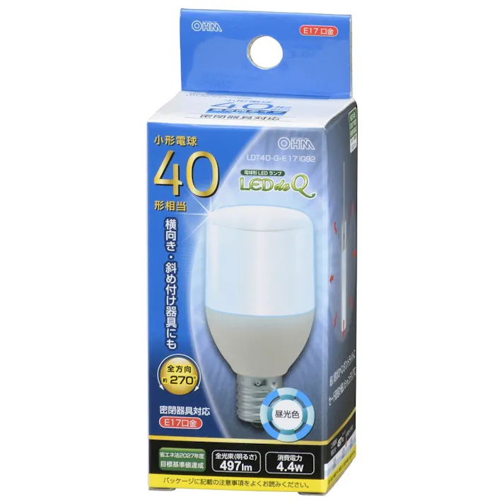 LED電球 T形 E17 40形相当 昼光色 LDT4D-G-E17 IG92 06-3736