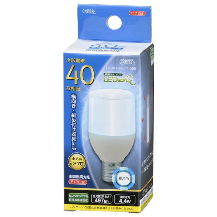 LED電球 T形 E17 40形相当 昼光色 LDT4D-G-E17 IG92 06-3736