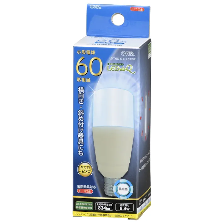 LED電球 T形 E17 60形相当 昼光色 LDT6D-G-E17 IG92 06-3740